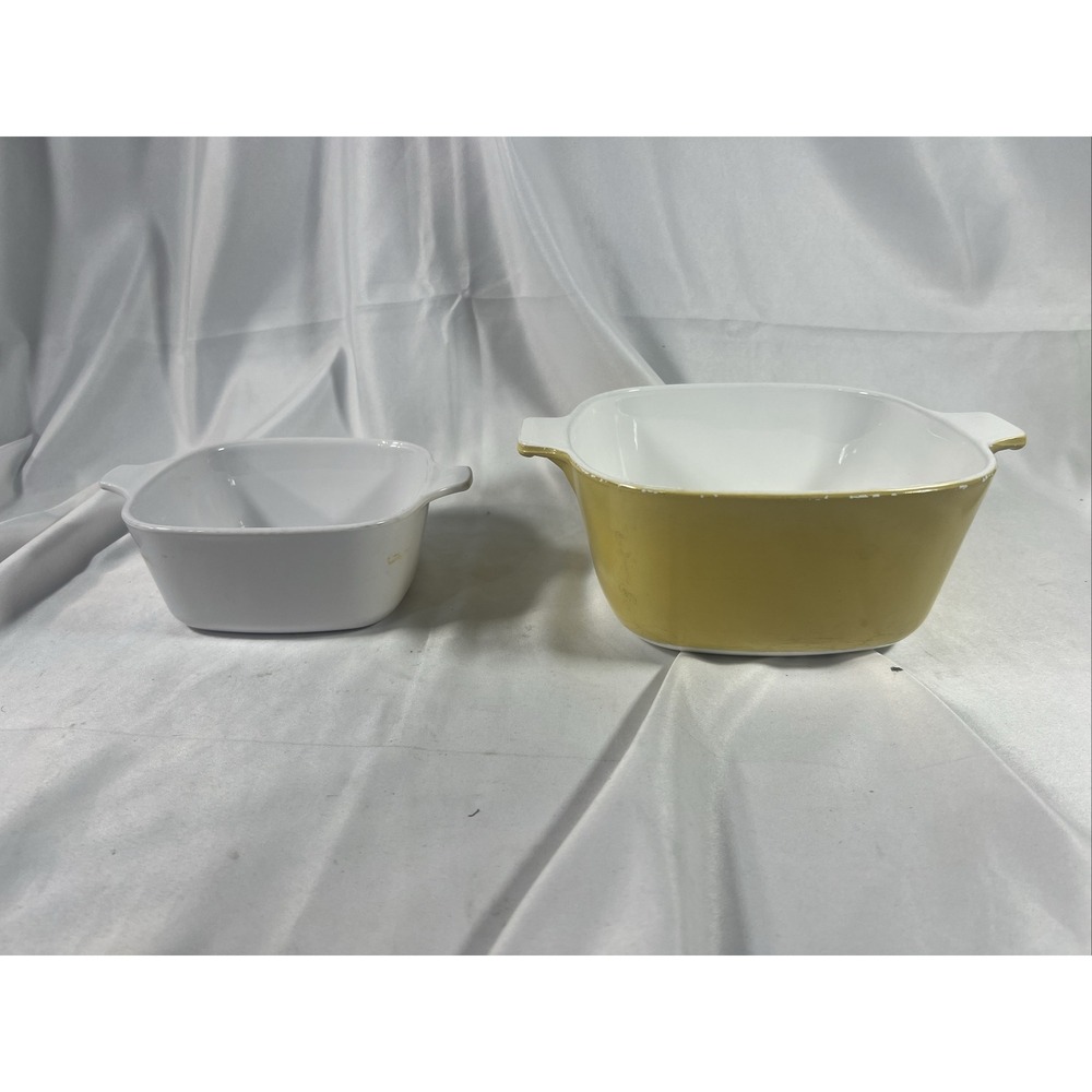Corning Ware Harvest Gold Yellow & White Casserole No Lids Vintage